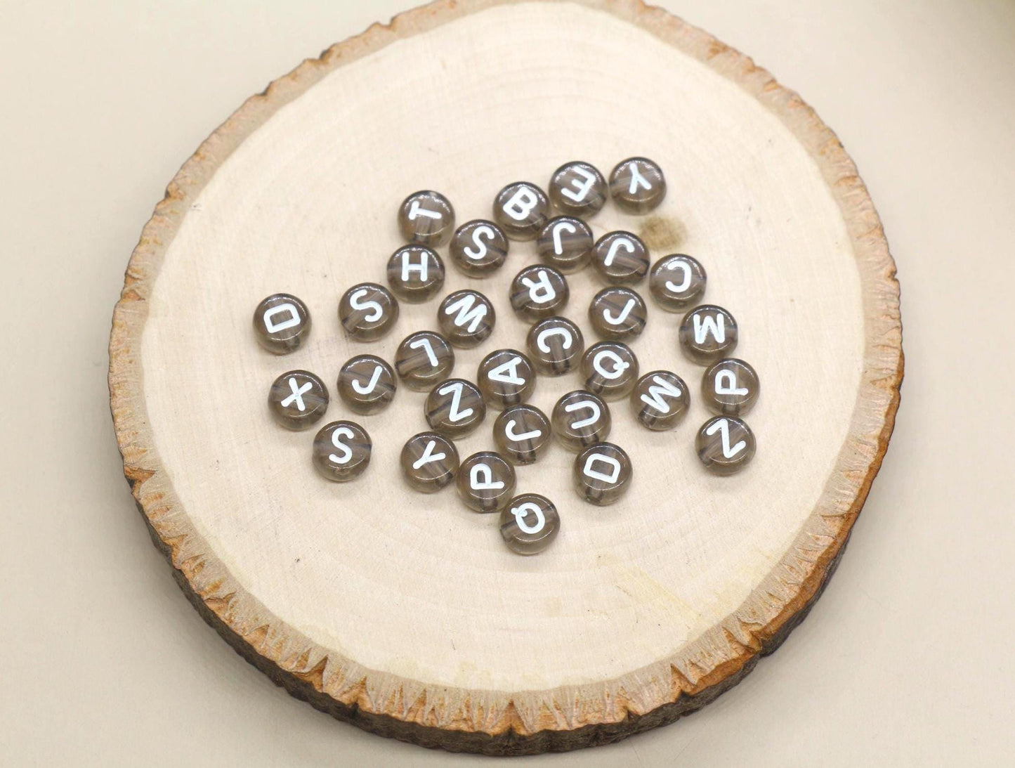 7mm Translucent Alphabet Beads, Brown or Gray Mix Letter Beads for Bracelets, Necklaces, DIY Jewelry Making, Personalized Name Beads