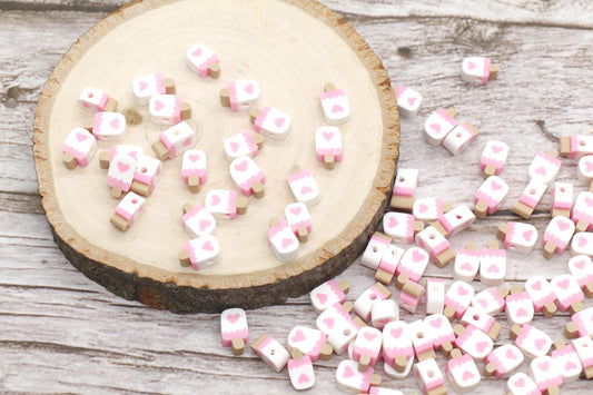 Kawaii Popsicle with Heart Polymer Clay Beads, Cute Summer Jewelry Making Supplies, Sweet Food Charms for Bracelets Necklaces #915