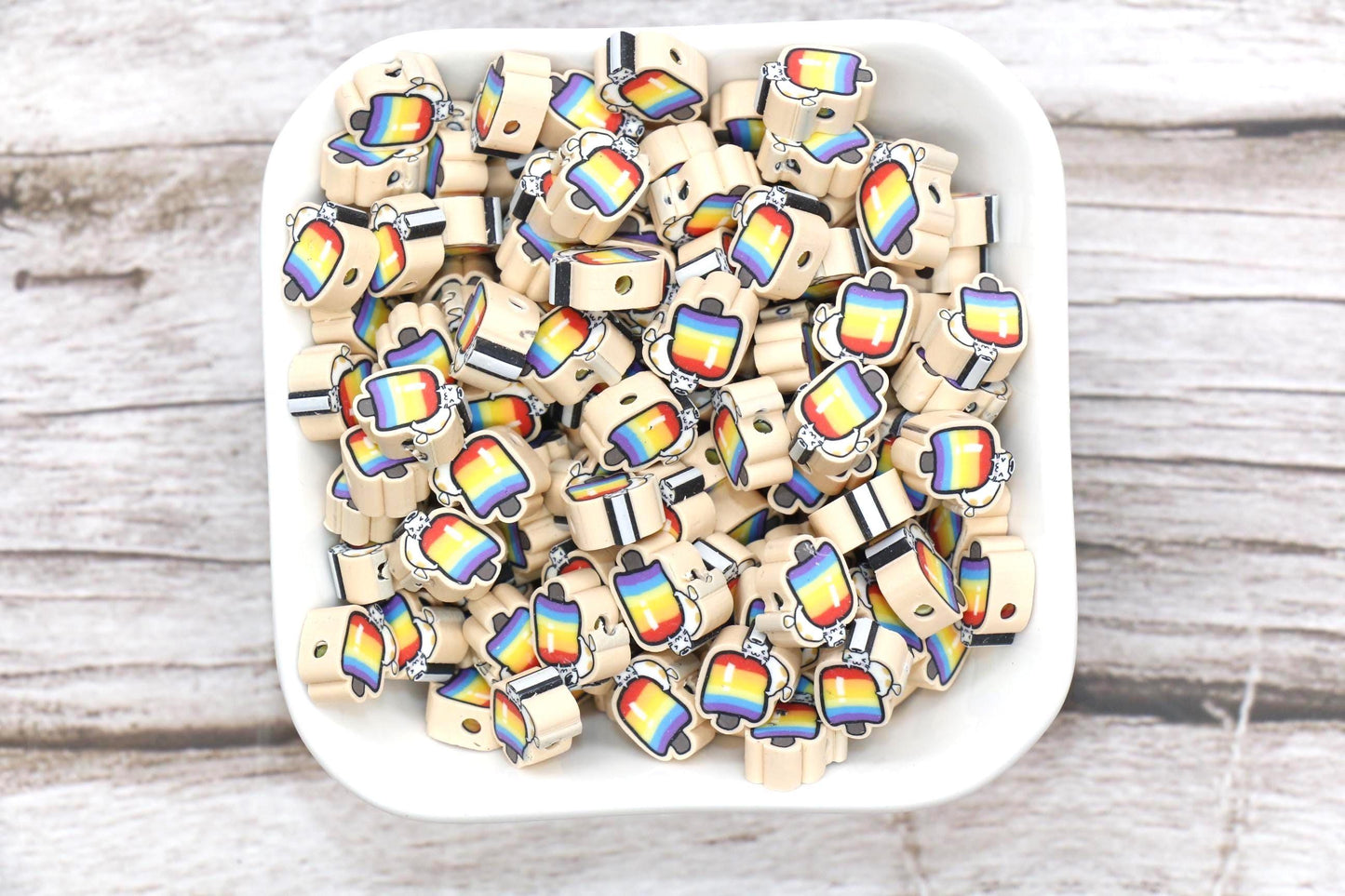 Polymer Clay Beads, Popsicle with Cat Beads, Cute Summer Jewelry Making Supplies #916