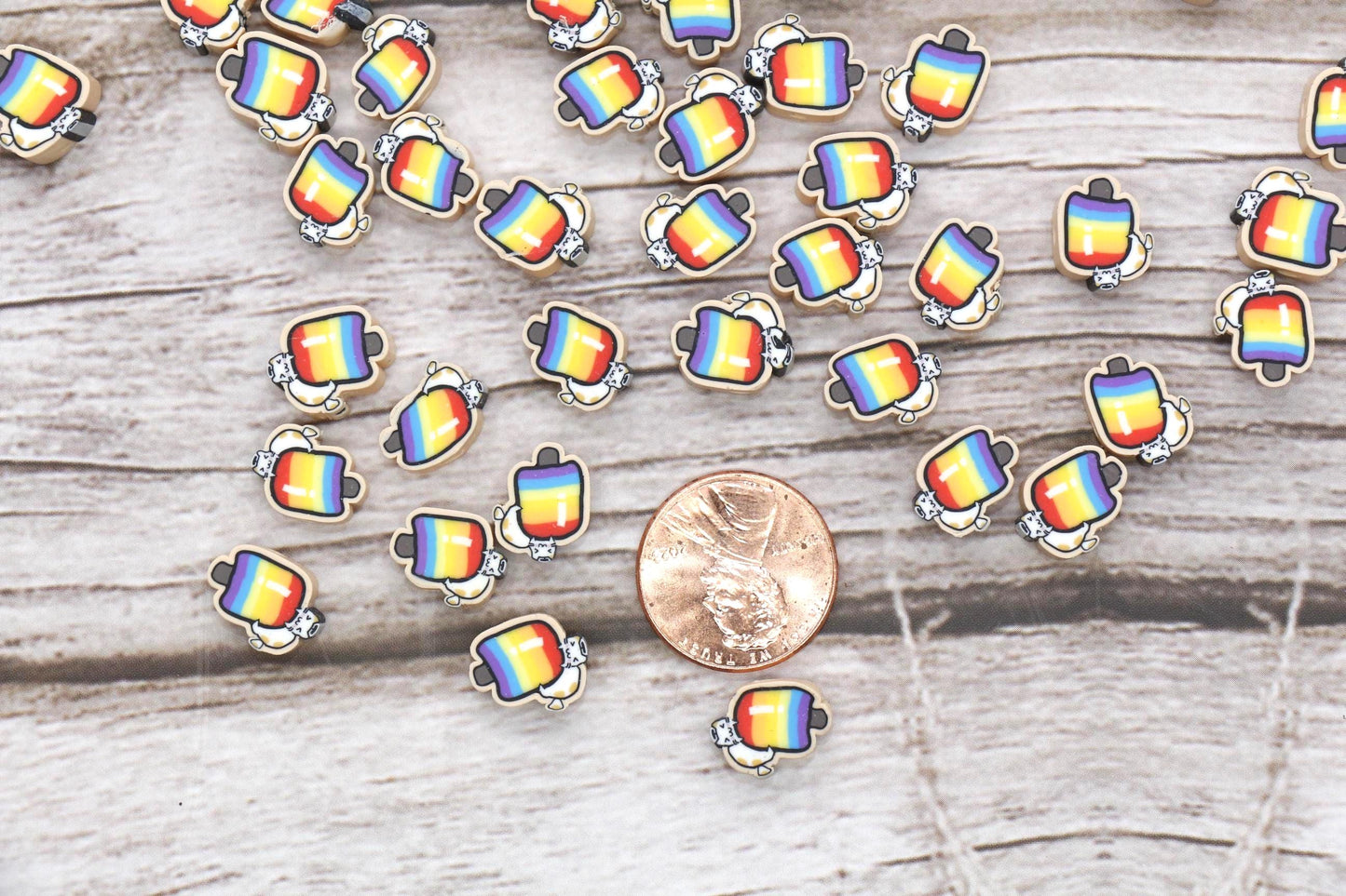 Polymer Clay Beads, Popsicle with Cat Beads, Cute Summer Jewelry Making Supplies #916