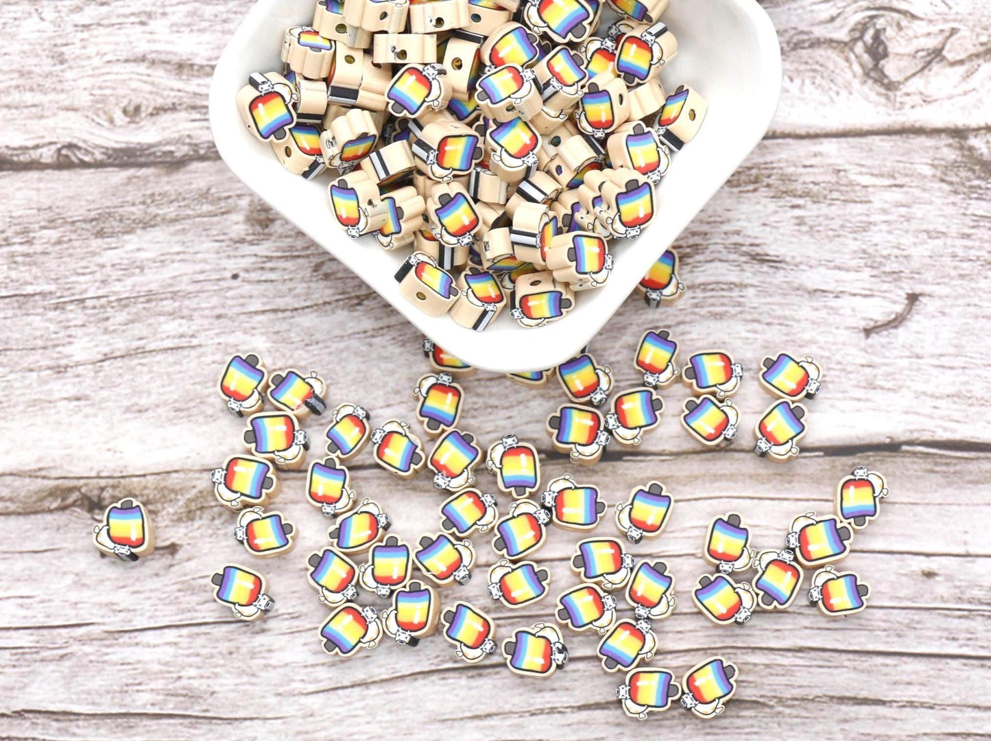 Polymer Clay Beads, Popsicle with Cat Beads, Cute Summer Jewelry Making Supplies #916
