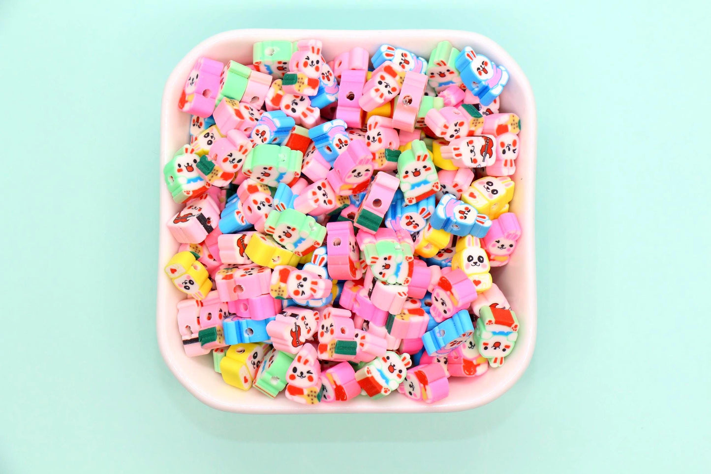 Polymer Clay Beads, Bunny Beads for Jewelry Making, Spring Animal Charms for Bracelets Keychains #919