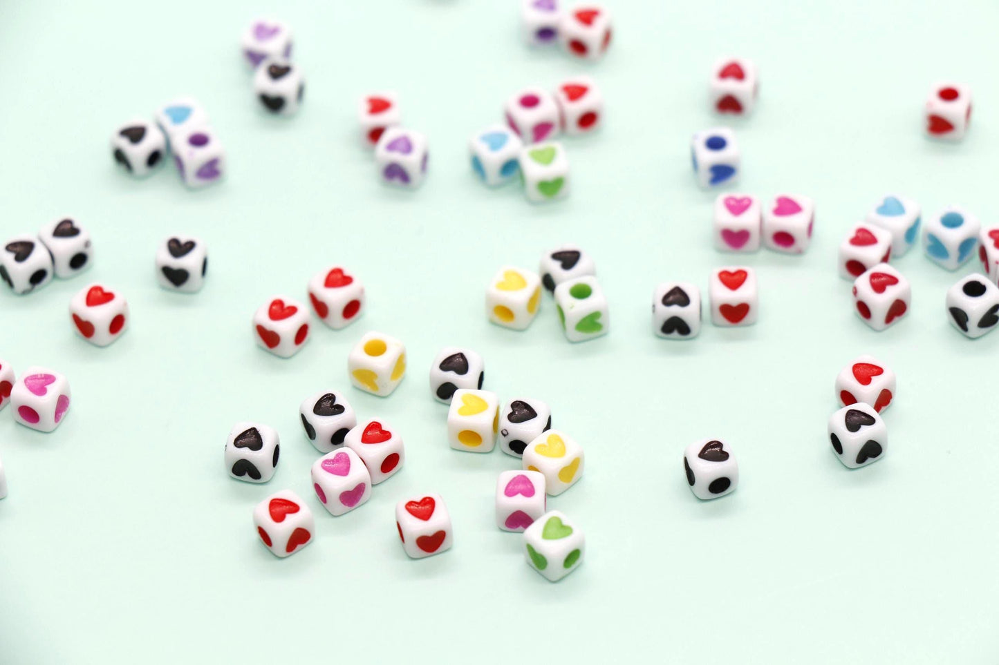 Cube Heart Beads, 5mm Square Heart Beads, Plastic Heart Beads in Black, Red, Mixed Colors, Jewelry Making Supplies for Bracelets Keychains