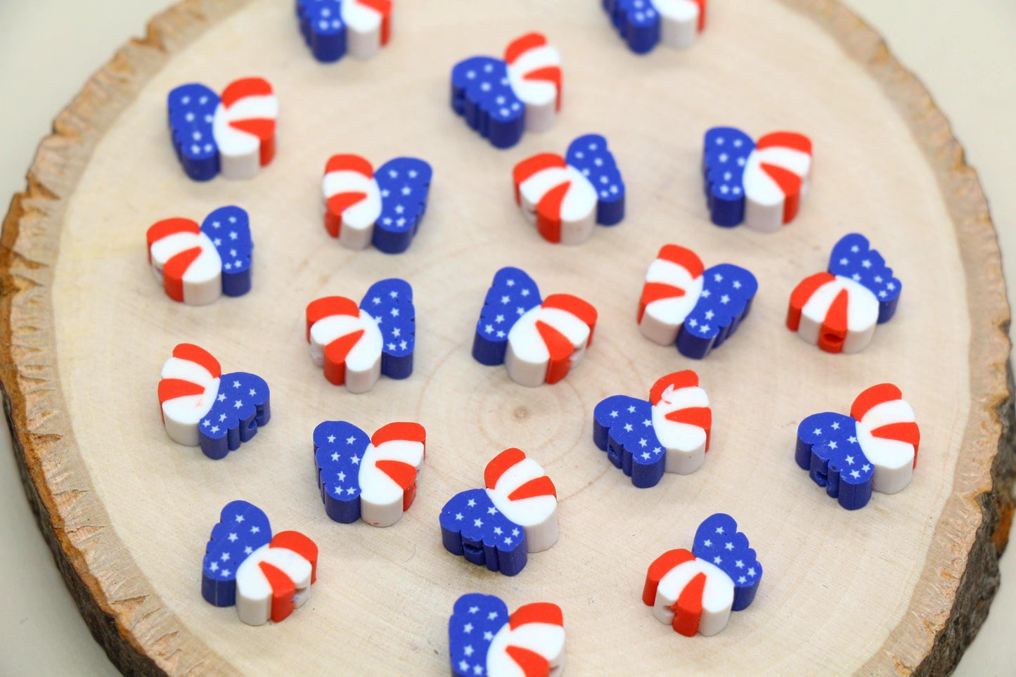 Patriotic Clay Beads, US Flag Polymer Clay Beads, July 4th Jewelry Beads, Red White Blue Beads for Crafts