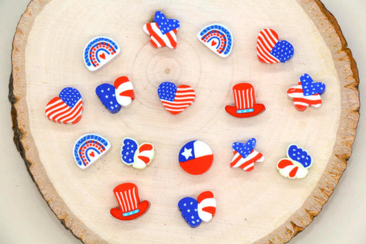 Patriotic Clay Beads, US Flag Polymer Clay Beads, July 4th Jewelry Beads, Red White Blue Beads for Crafts