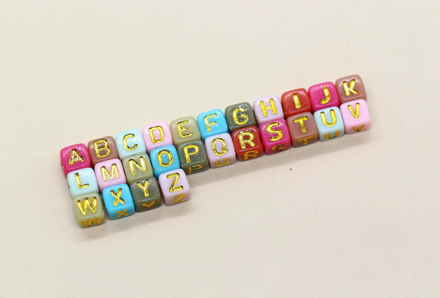 Gold Alphabet Beads 4.8mm, Individual Letter Beads, Single Cube Letter for Jewelry Making, Personalized Name Beads, Bulk Letter Beads