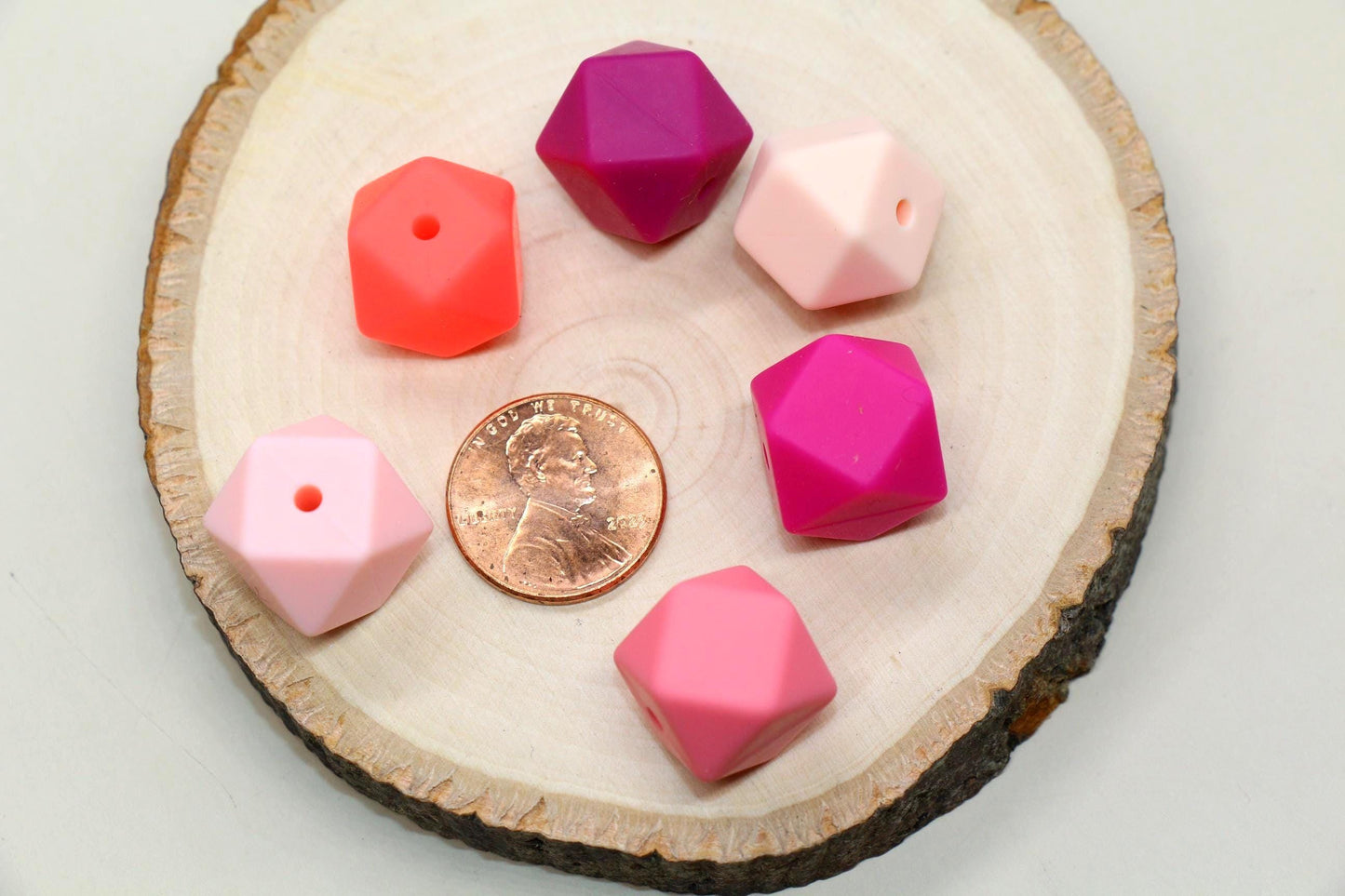 14mm Pink Hexagon Silicone Beads for DIY Jewelry Making, Soft Geometric Beads for Bracelets, Keychains, Bulk Craft Supplies