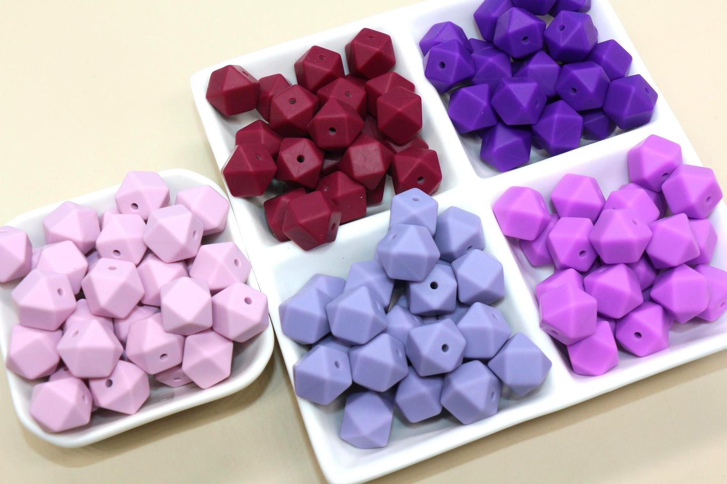 14mm Purple Hexagon Silicone Beads for DIY Jewelry Making, Soft Geometric Beads for Bracelets, Keychains, Bulk Craft Supplies
