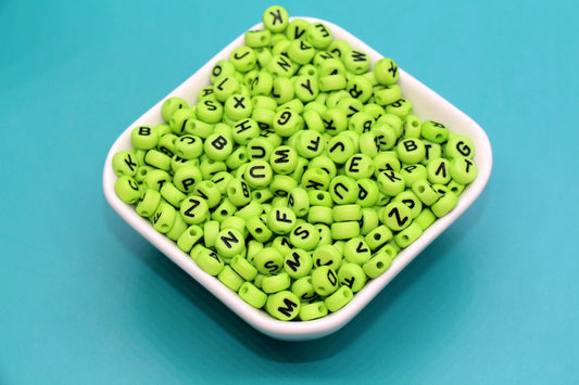 Lime Green Alphabet Beads 7mm for Jewelry Making, Letter Beads for Name Bracelets, Craft Supplies & Personalized Gift Beads, #14