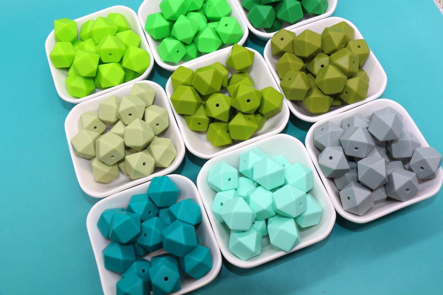 17mm Green Hexagon Silicone Beads, Soft Geometric Jewelry Beads for Bracelets, Keychains, DIY Crafts