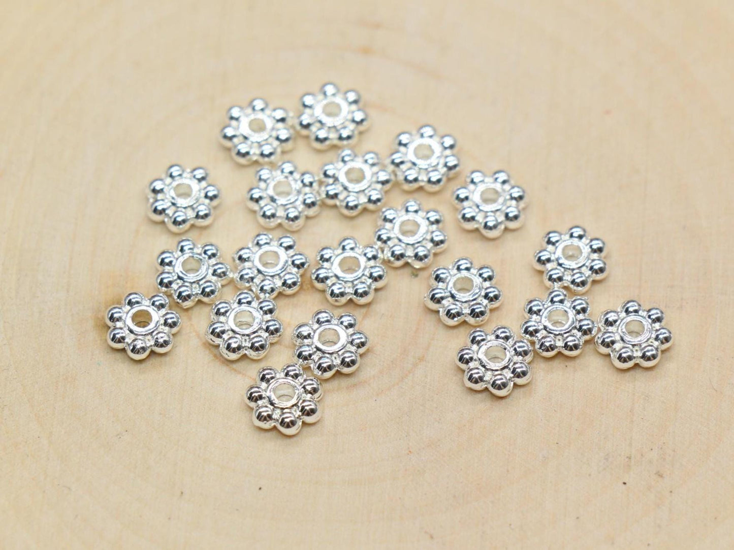 18K Daisy Spacer Beads, Gold or Silver Spacer Beads, Daisy Gold Beads, Size 4mm 6mm
