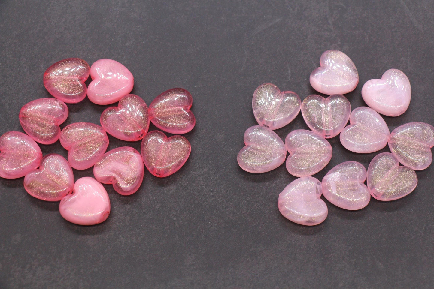 Colorful plastic heart beads with glitter finish – craft bead supplies