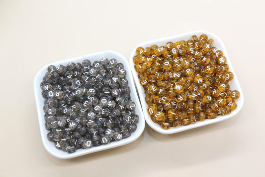 7mm Translucent Alphabet Beads, Brown or Gray Mix Letter Beads for Bracelets, Necklaces, DIY Jewelry Making, Personalized Name Beads