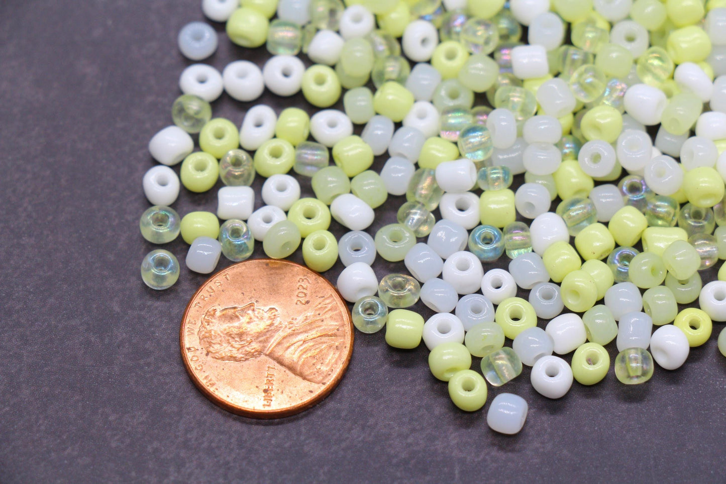 Mix Glass Seed Beads, Size 4mm 6/0 Glass Seed Beads, Yellow and White Mix Seed Beads, Rocailles Beads, Bracelet Beads #3664