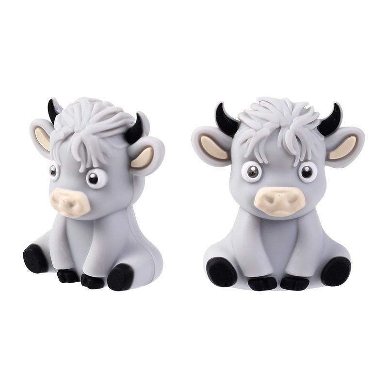 3D Highland Cow Silicone Beads, Western Cow Focal Beads, Animal Themed Beads, Chunky Beads, Silicone Loose Beads #612
