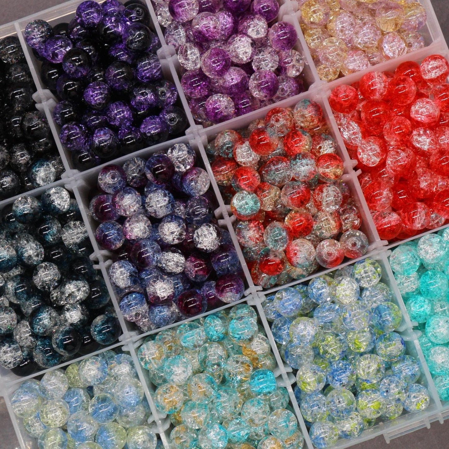 10mm Crackled Glass Beads, Cracked Beads for Jewelry Making, Boho Crafts, DIY Bracelets & Necklaces