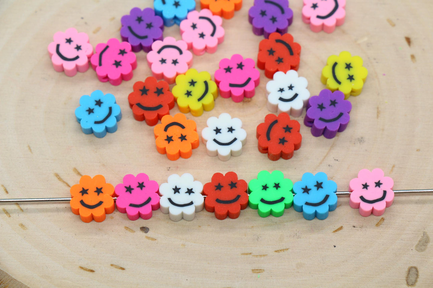 Polymer Clay Beads Smiley Face Flower Shape Happy Face Beads for Bracelet Making Jewelry Supplies #950