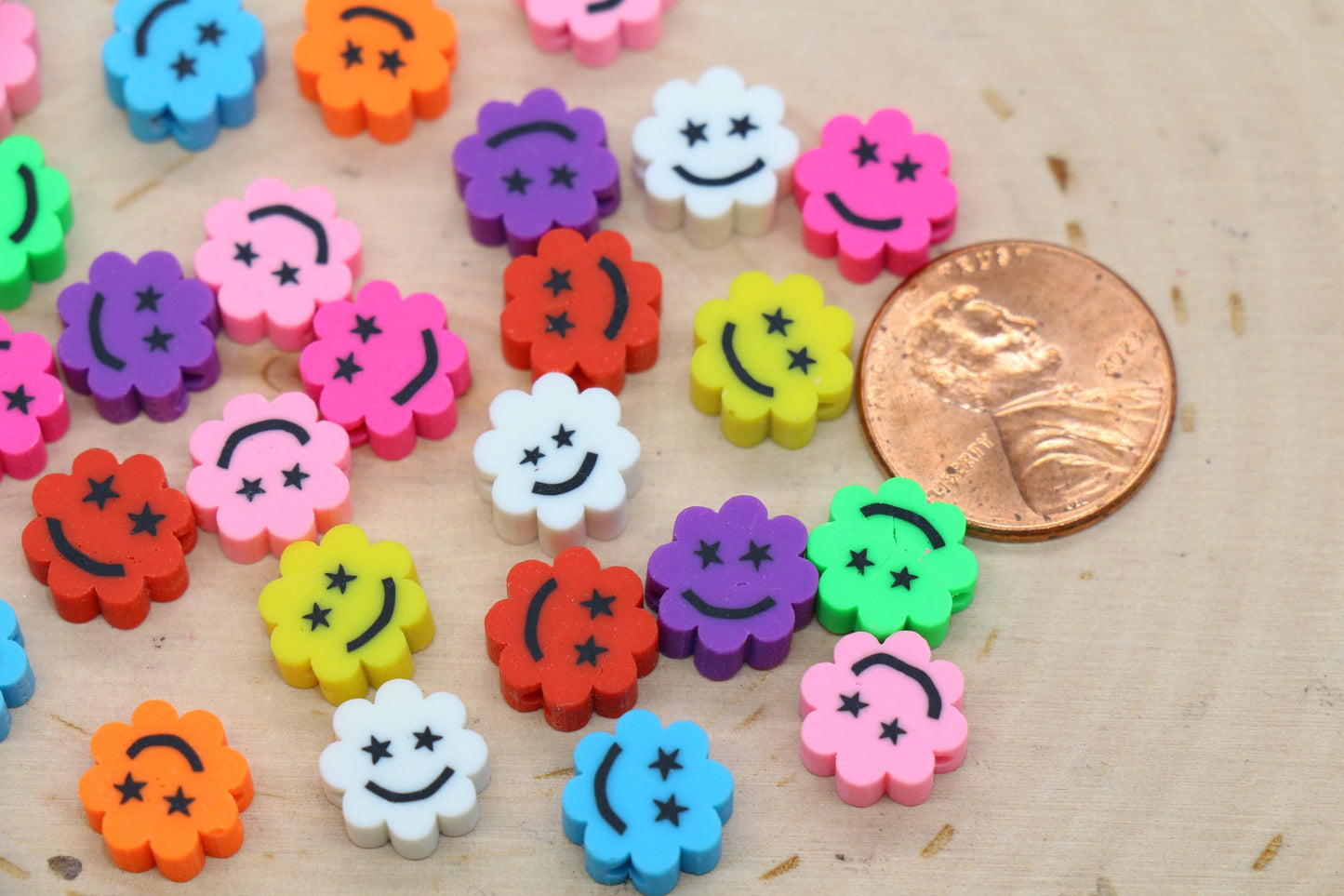 Polymer Clay Beads Smiley Face Flower Shape Happy Face Beads for Bracelet Making Jewelry Supplies #950