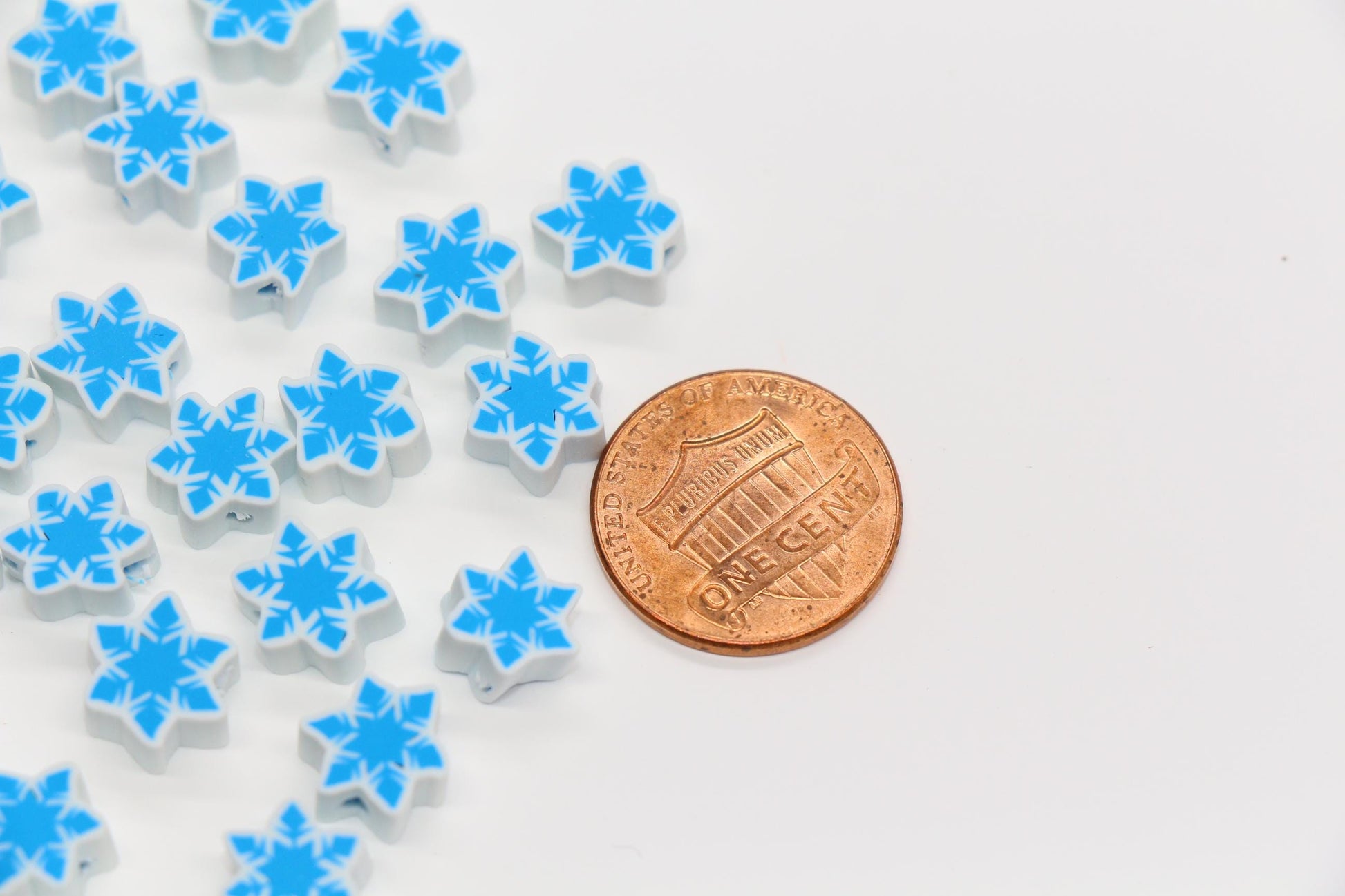 Blue Snowflake Polymer Clay Beads, Winter Snowflake Clay Beads, Snow Themed Jewelry Beads, Handmade Beads for Bracelets #340