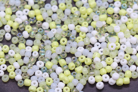Mix Glass Seed Beads, Size 4mm 6/0 Glass Seed Beads, Yellow and White Mix Seed Beads, Rocailles Beads, Bracelet Beads #3664