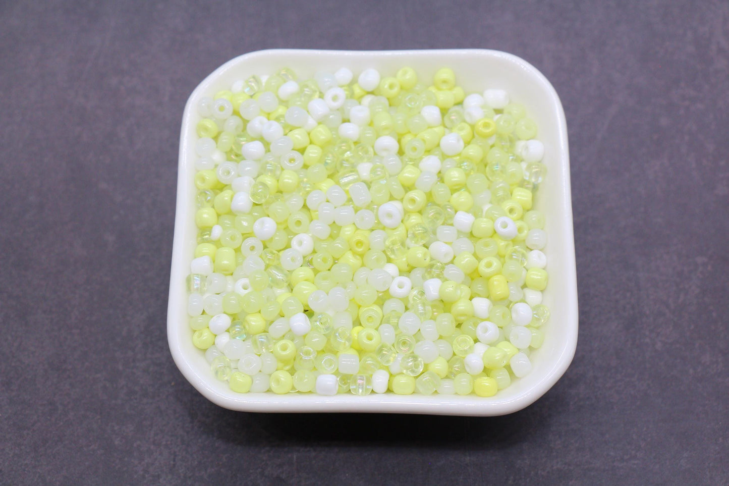 Mix Glass Seed Beads, Size 4mm 6/0 Glass Seed Beads, Yellow and White Mix Seed Beads, Rocailles Beads, Bracelet Beads #3664