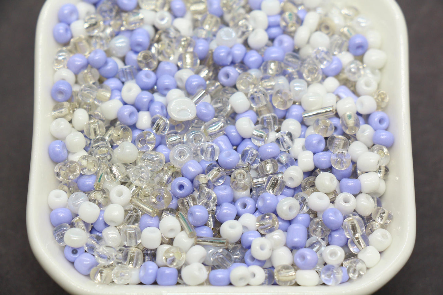 Mix Glass Seed Beads, Size 4mm 6/0 Glass Seed Beads, Purple and White Mix Seed Beads, Rocailles Beads, Bracelet Beads #3666