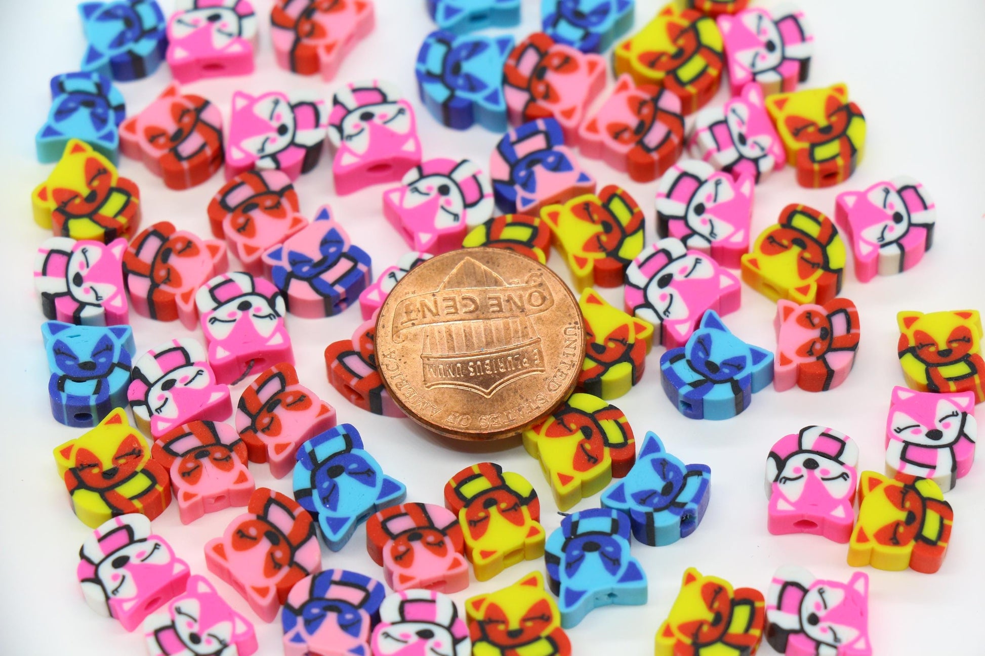 Fox Polymer Clay Beads, Kawaii Fox Clay Beads, Woodland Animal Beads, Handmade Jewelry Beads for Bracelets, Necklaces and Crafting #296