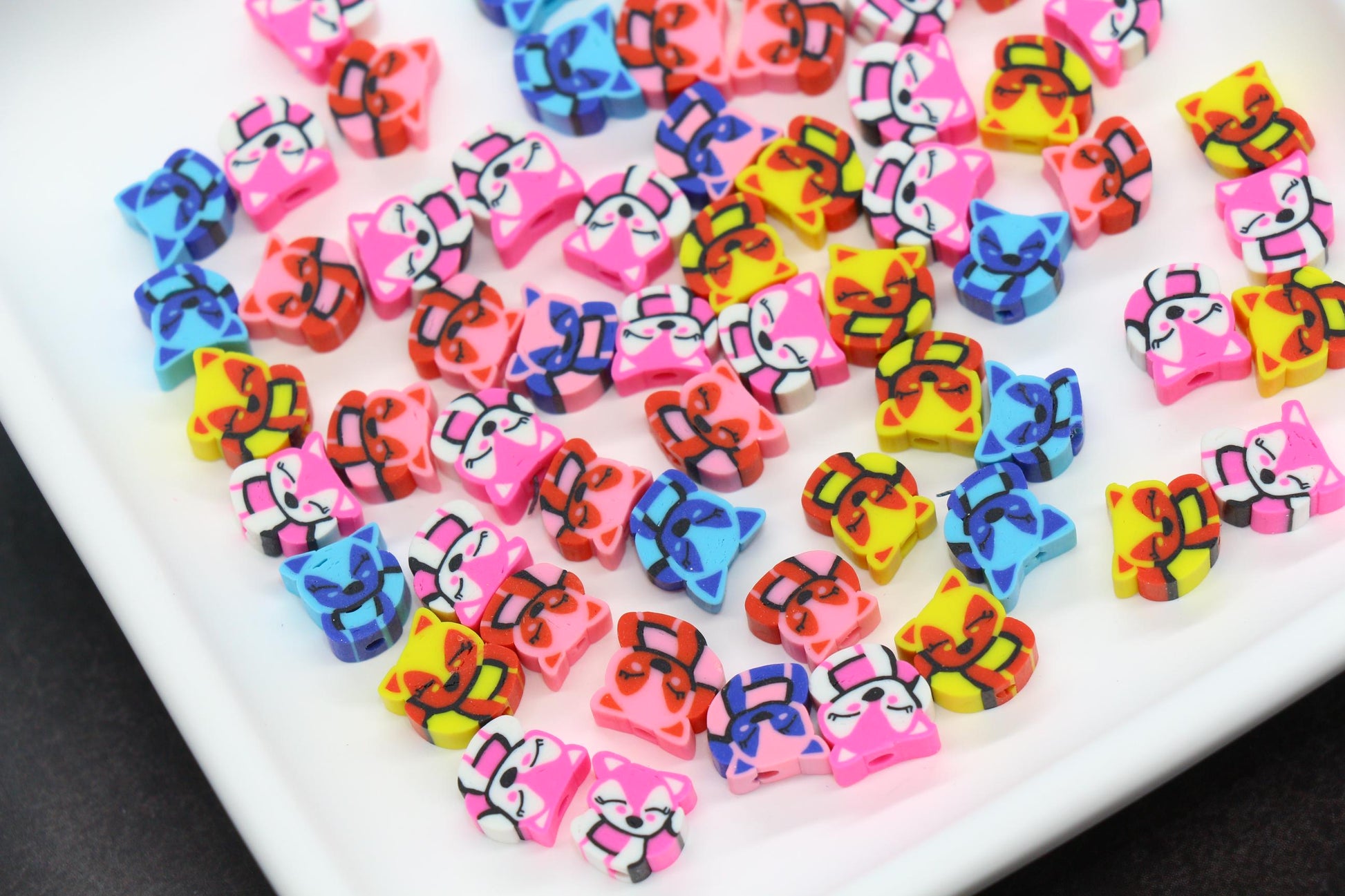 Fox Polymer Clay Beads, Kawaii Fox Clay Beads, Woodland Animal Beads, Handmade Jewelry Beads for Bracelets, Necklaces and Crafting #296