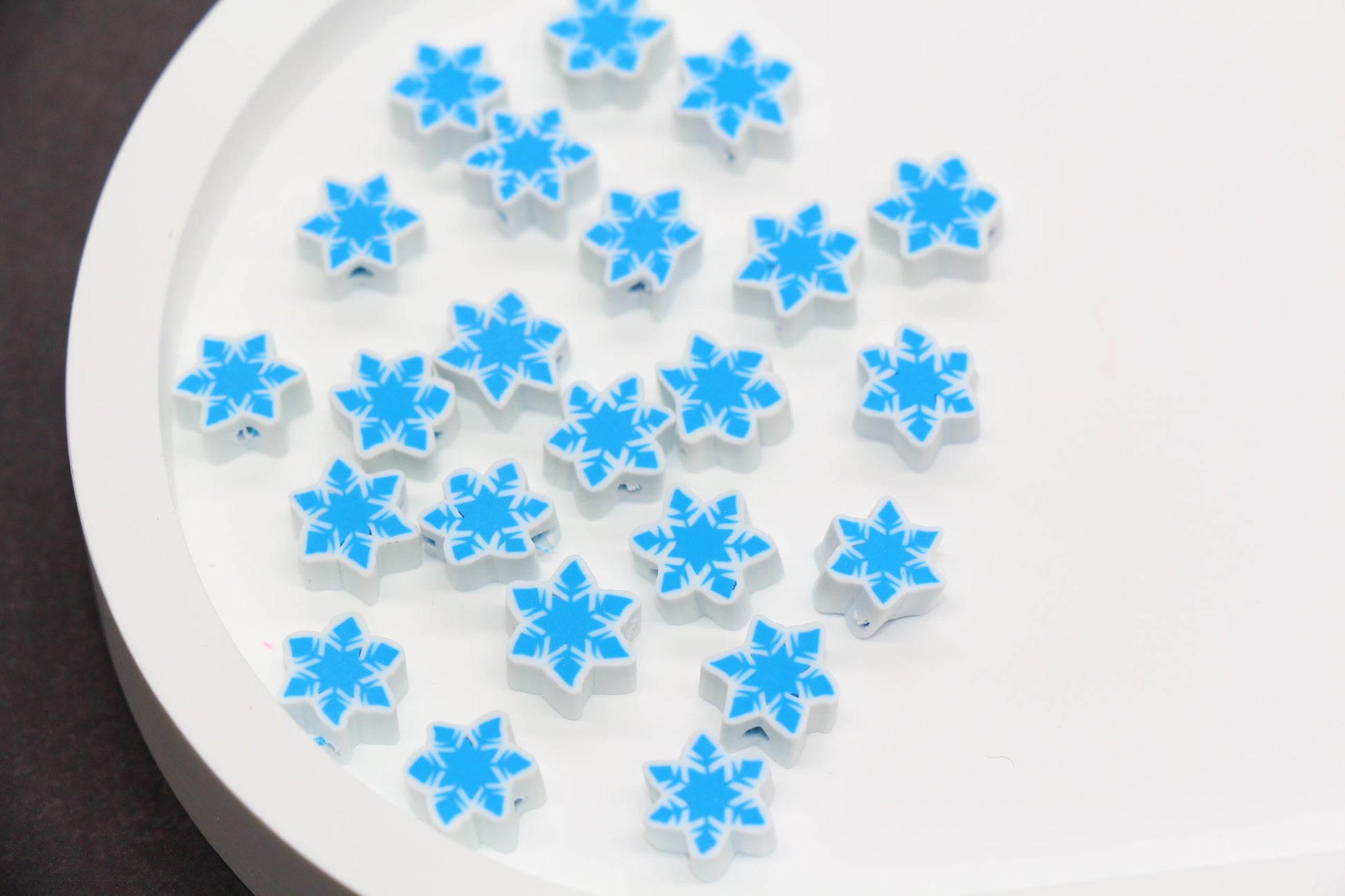 Blue Snowflake Polymer Clay Beads, Winter Snowflake Clay Beads, Snow Themed Jewelry Beads, Handmade Beads for Bracelets #340