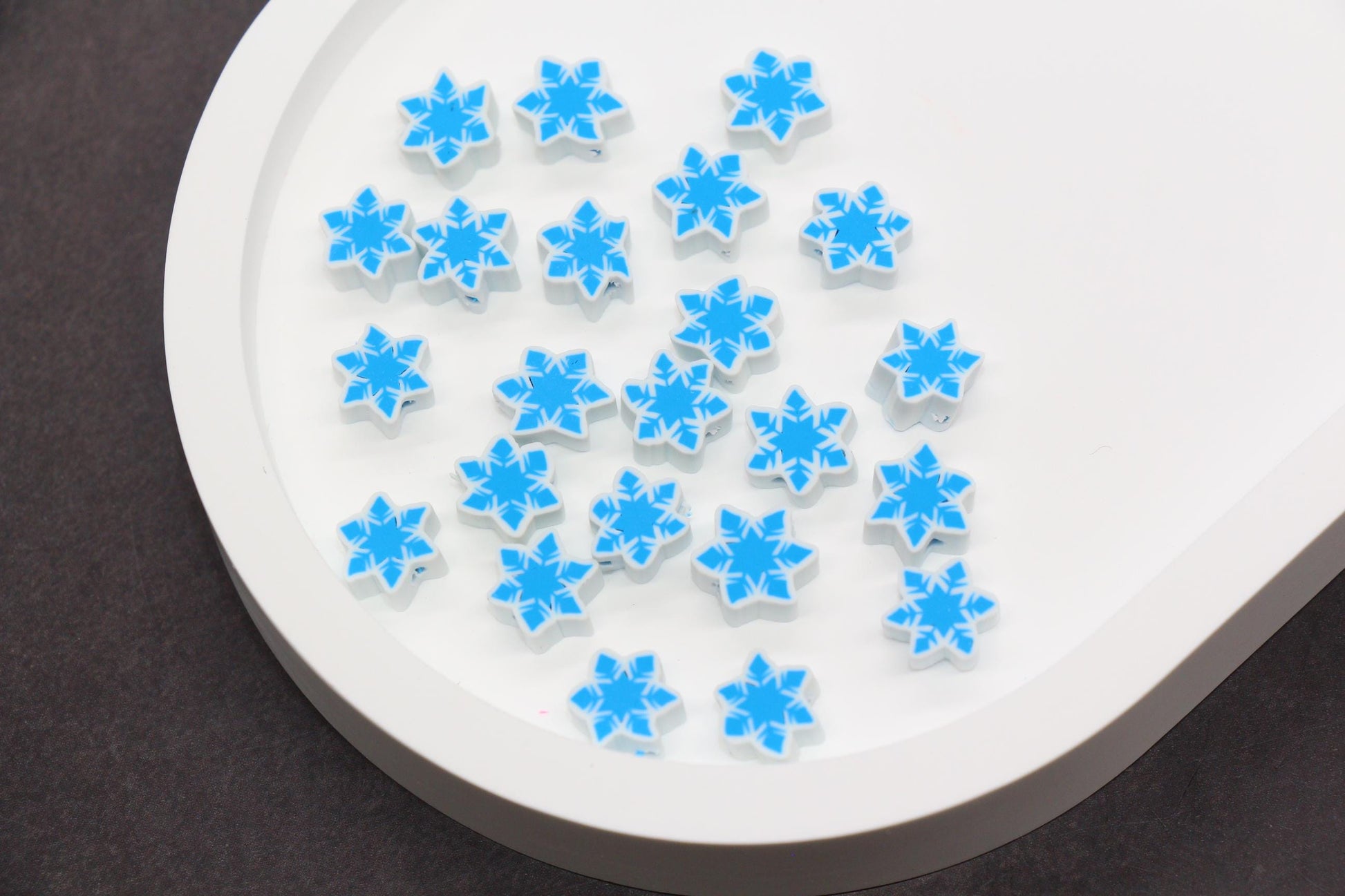 Blue Snowflake Polymer Clay Beads, Winter Snowflake Clay Beads, Snow Themed Jewelry Beads, Handmade Beads for Bracelets #340