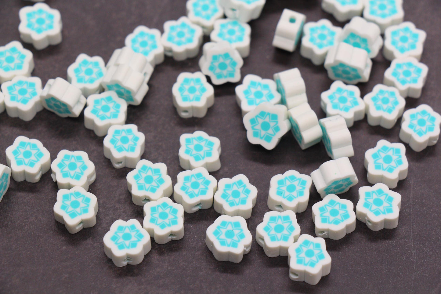 Snowflake Polymer Clay Beads, Winter Snowflake Clay Beads, Snow Themed Jewelry Beads, Handmade Beads for Bracelets #339