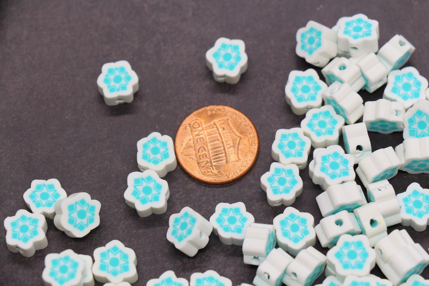 Snowflake Polymer Clay Beads, Winter Snowflake Clay Beads, Snow Themed Jewelry Beads, Handmade Beads for Bracelets #339