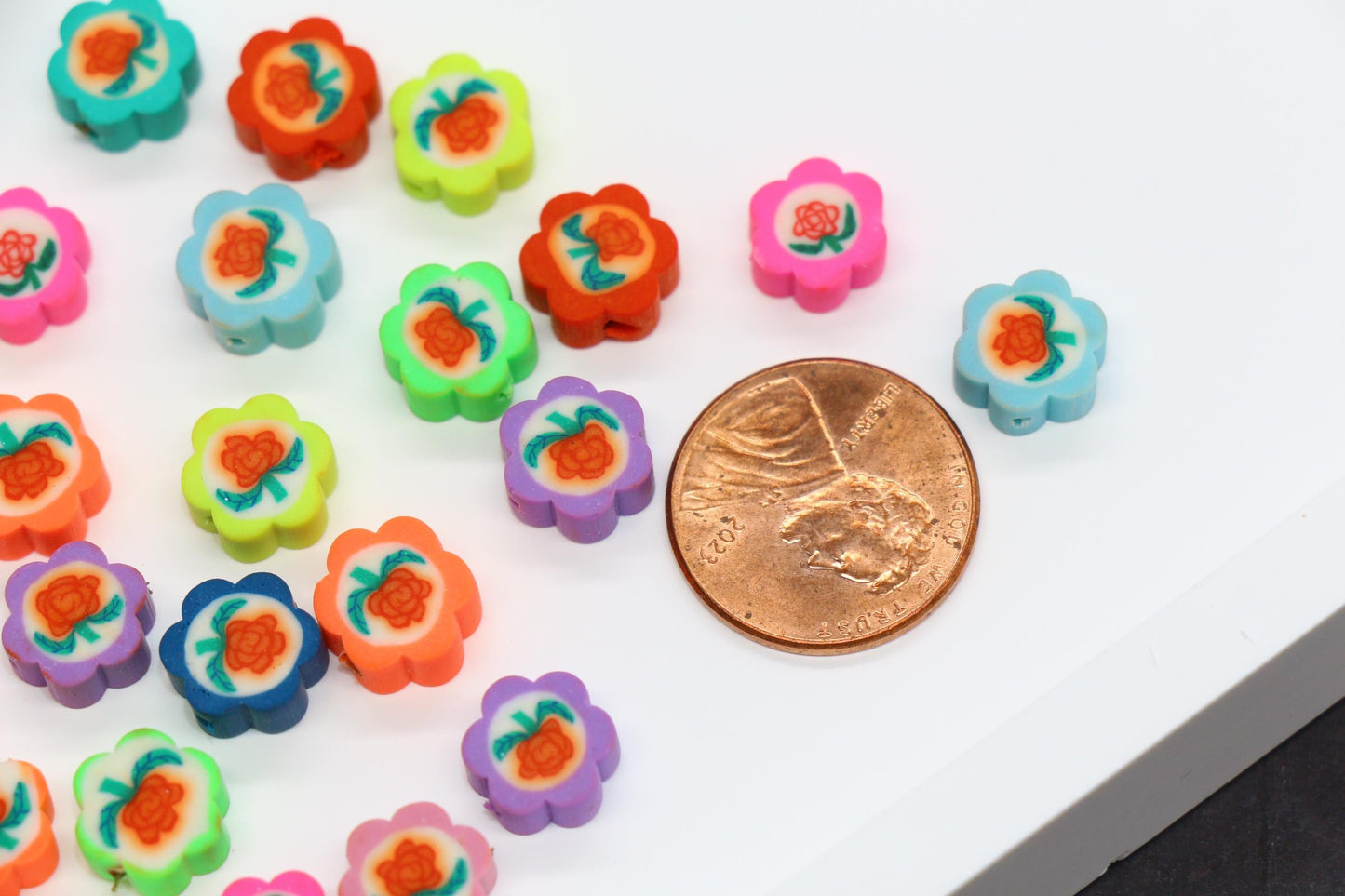 Assorted Color Rose Flower Clay Beads, Handmade Polymer Clay Rose Beads, Floral Jewelry Beads for Bracelets, Necklaces, DIY Crafts #954