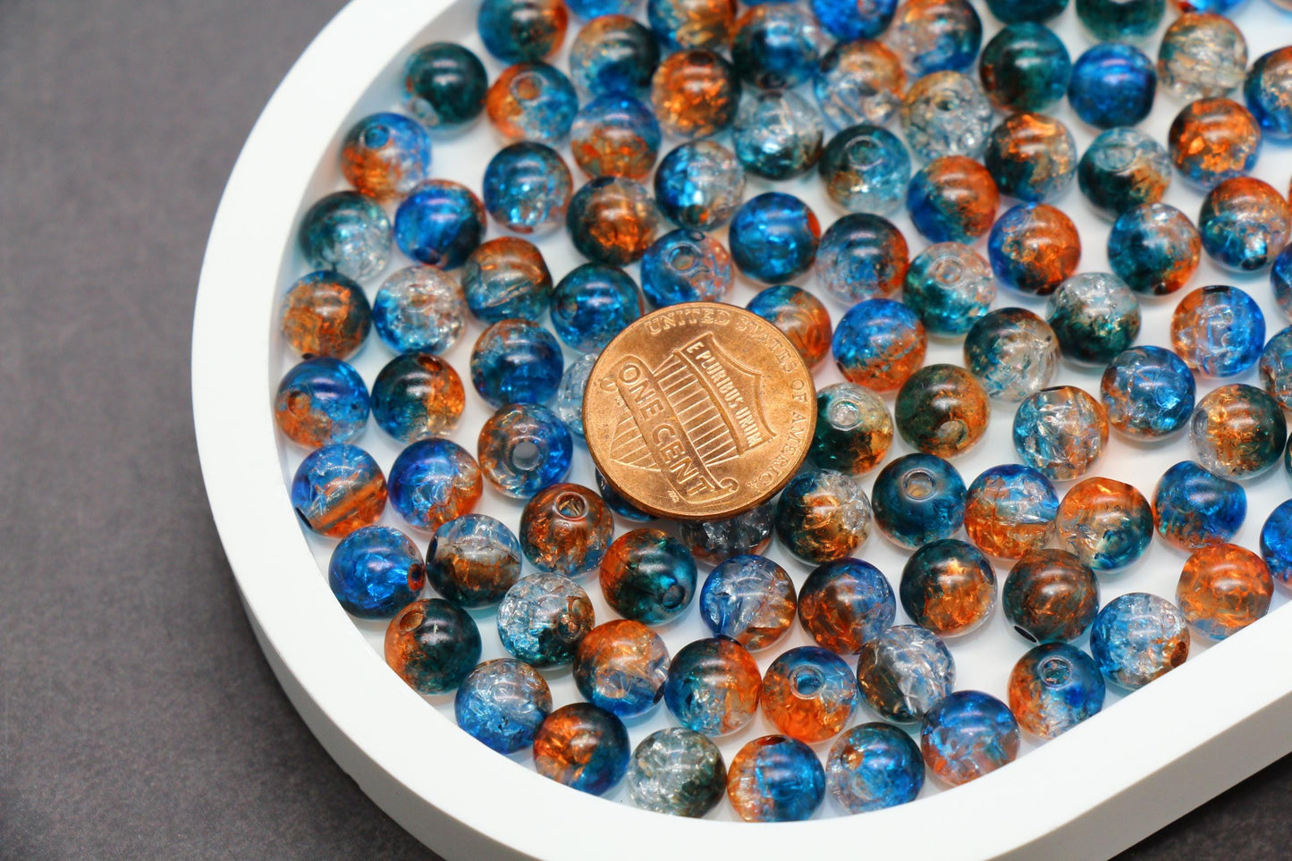 Blue and Amer Orange Crackle Beads, Ombre Loose Beads, Chunky Bubblegum Beads, Jewelry Making Supplies, Size 8mm 10mm 12mm