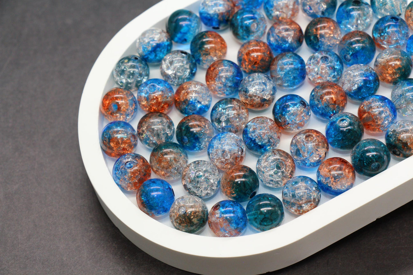 Blue and Amer Orange Crackle Beads, Ombre Loose Beads, Chunky Bubblegum Beads, Jewelry Making Supplies, Size 8mm 10mm 12mm