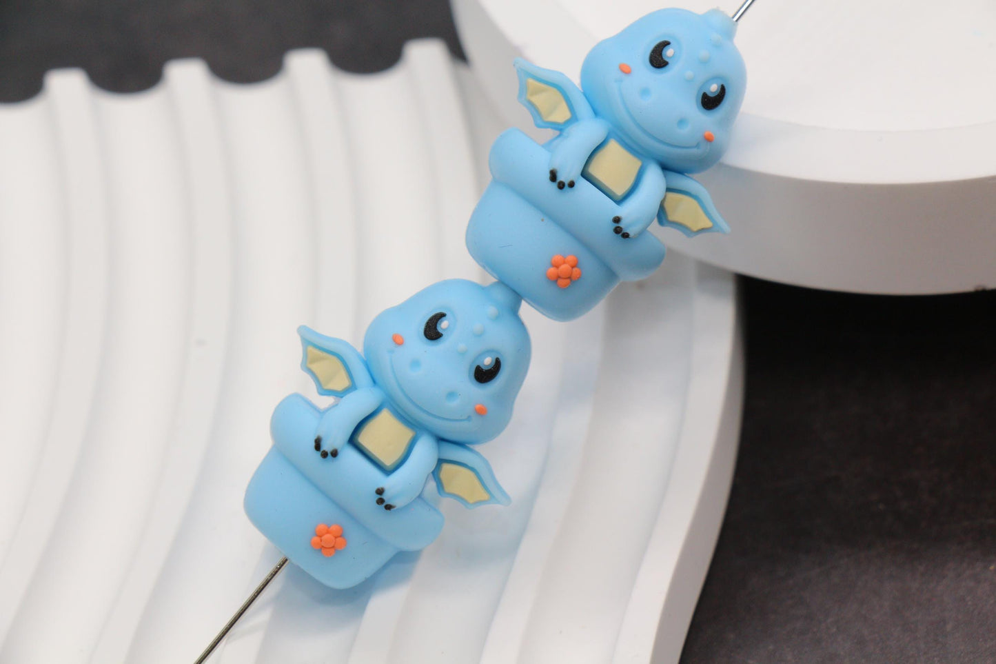 3D Dragon Silicone Beads, Blue Dragon Focal Beads, Chunky Beads, Silicone Loose Beads #969