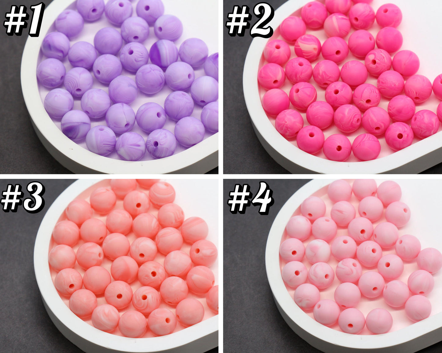 12mm Marble Silicone Beads, Round Bubblegum Beads for Bracelets, Beads for Pens, Non-Toxic Food Grade, Craft Supplies, Gift for Her