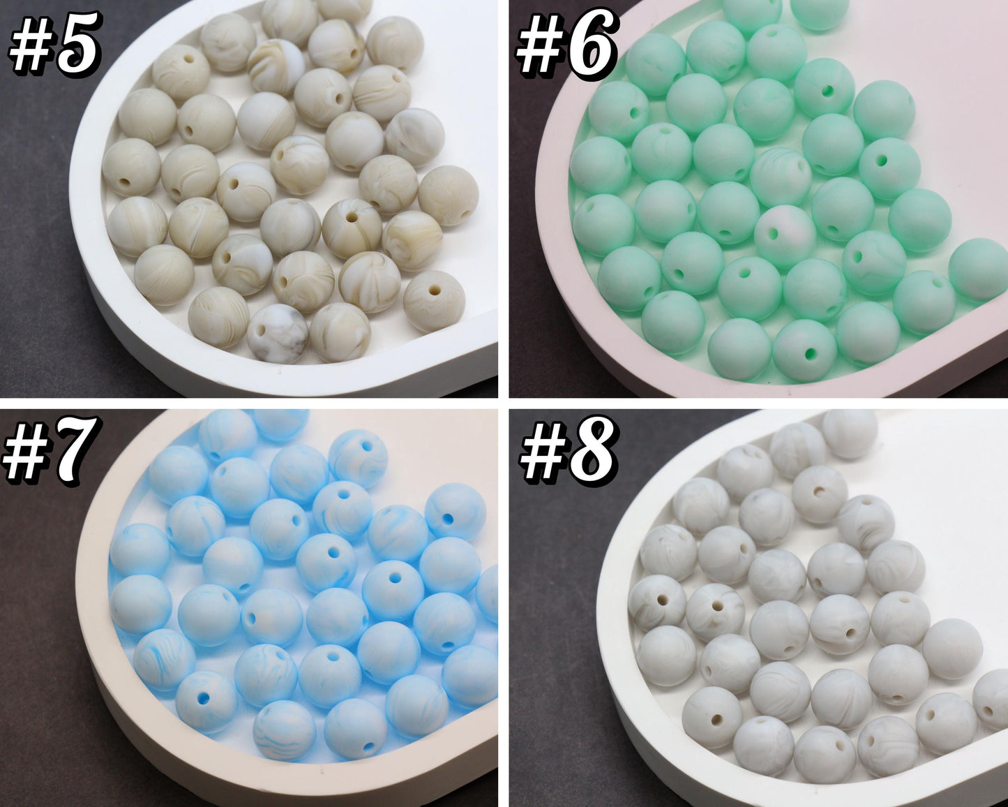12mm Marble Silicone Beads, Round Bubblegum Beads for Bracelets, Beads for Pens, Non-Toxic Food Grade, Craft Supplies, Gift for Her