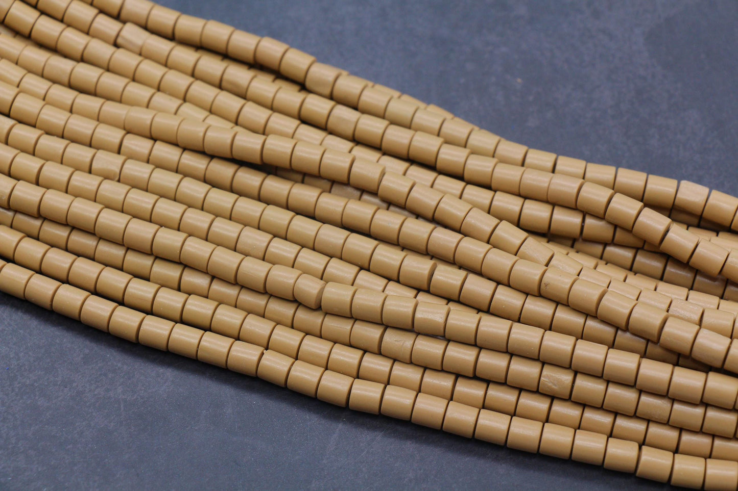 6mm Camel Tan Heishi Beads – Polymer Clay Tube Beads for Bracelet Making, Neutral Boho Beads for Jewelry DIY #62