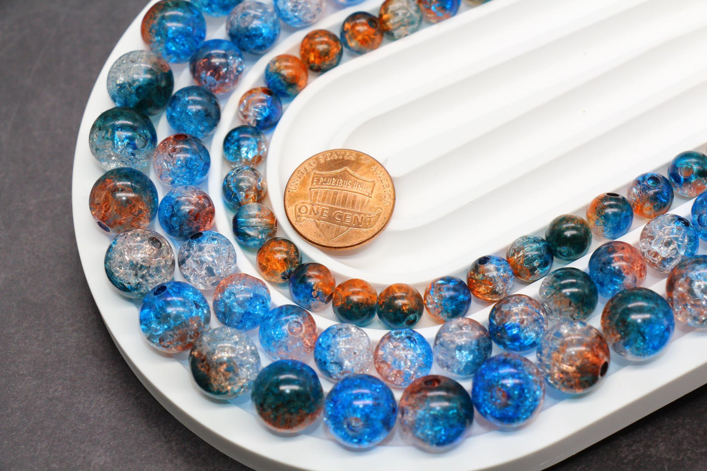 Blue and Amer Orange Crackle Beads, Ombre Loose Beads, Chunky Bubblegum Beads, Jewelry Making Supplies, Size 8mm 10mm 12mm