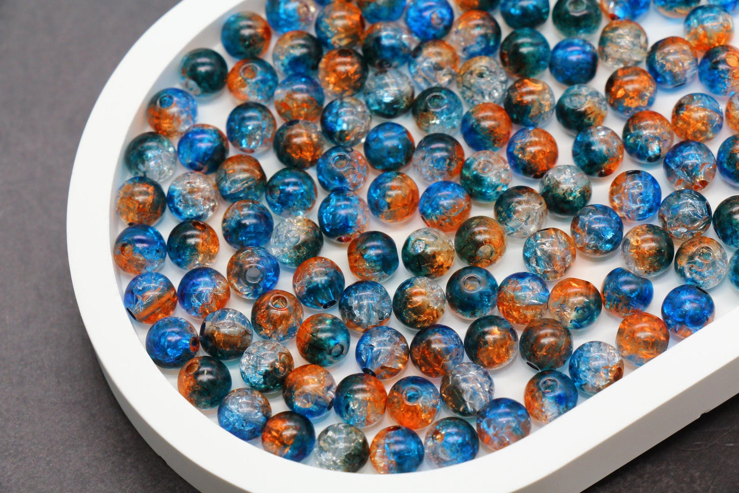 Blue and Amer Orange Crackle Beads, Ombre Loose Beads, Chunky Bubblegum Beads, Jewelry Making Supplies, Size 8mm 10mm 12mm