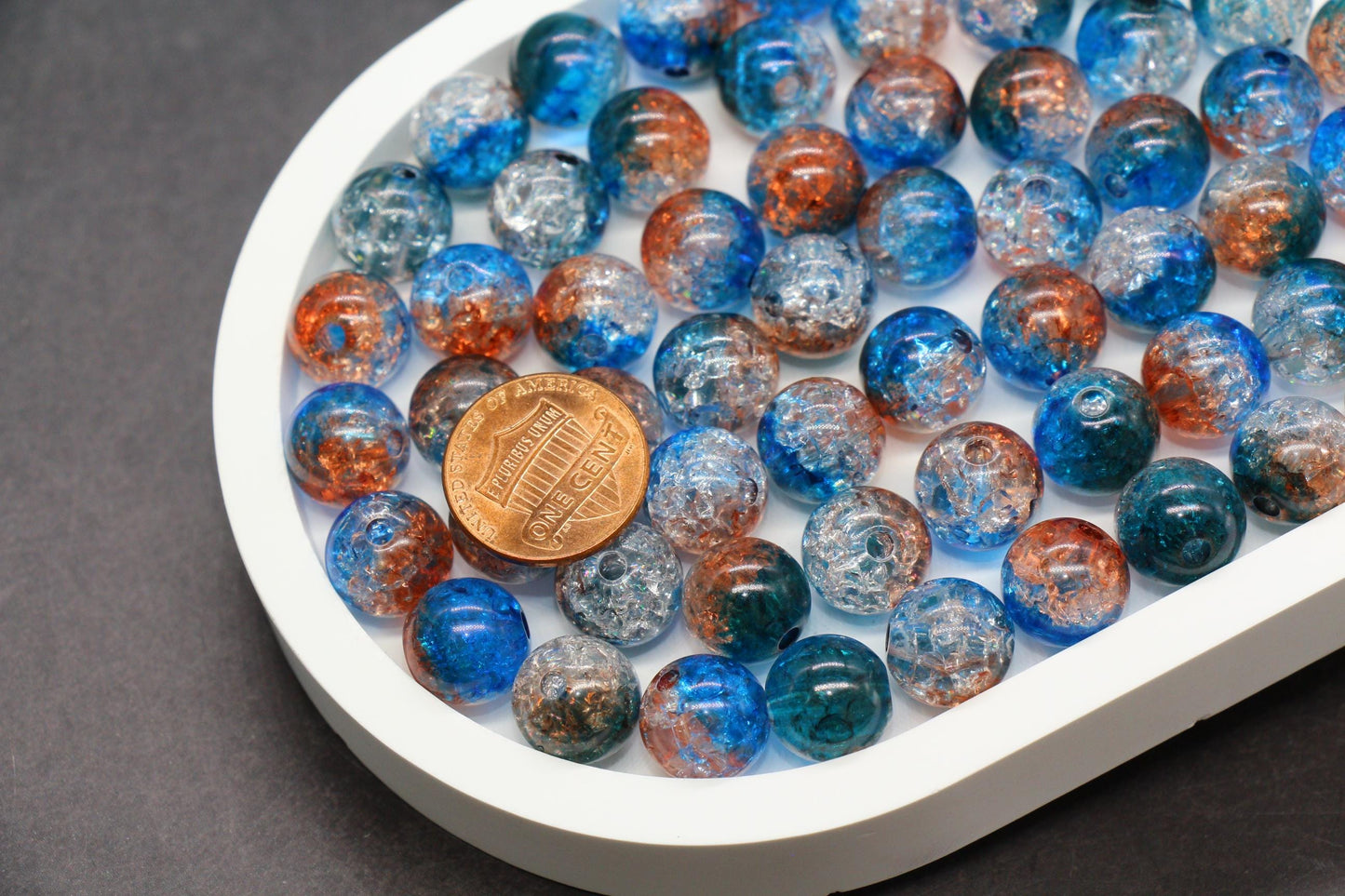 Blue and Amer Orange Crackle Beads, Ombre Loose Beads, Chunky Bubblegum Beads, Jewelry Making Supplies, Size 8mm 10mm 12mm