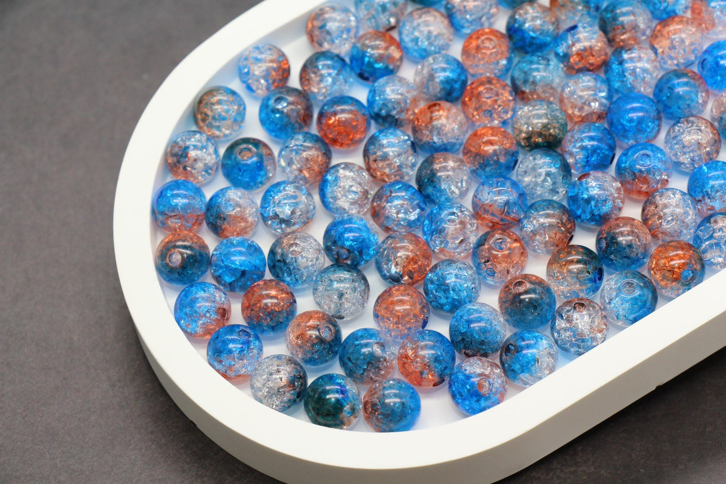 Blue and Amer Orange Crackle Beads, Ombre Loose Beads, Chunky Bubblegum Beads, Jewelry Making Supplies, Size 8mm 10mm 12mm