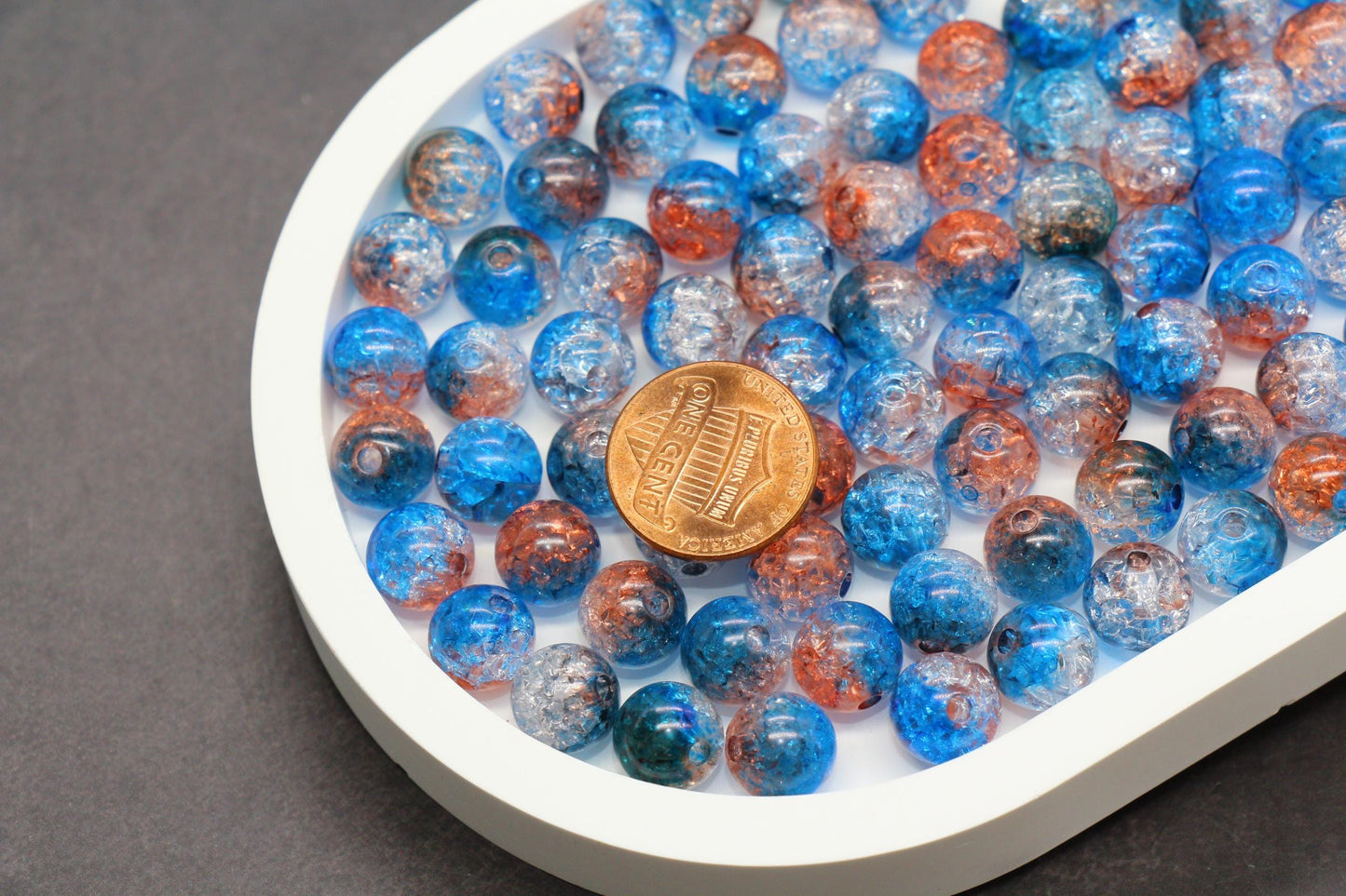 Blue and Amer Orange Crackle Beads, Ombre Loose Beads, Chunky Bubblegum Beads, Jewelry Making Supplies, Size 8mm 10mm 12mm