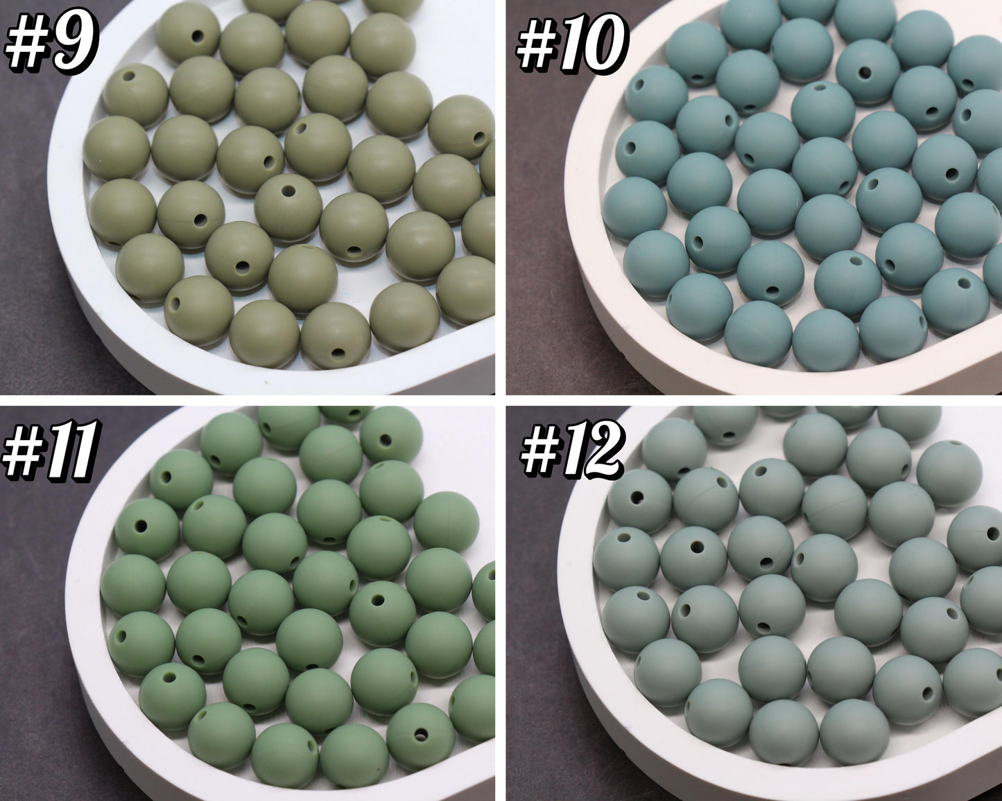 12mm Green Silicone Beads, Round Bubblegum Beads for Bracelets, Beads for Pens, Non-Toxic Food Grade, Craft Supplies, Gift for Her