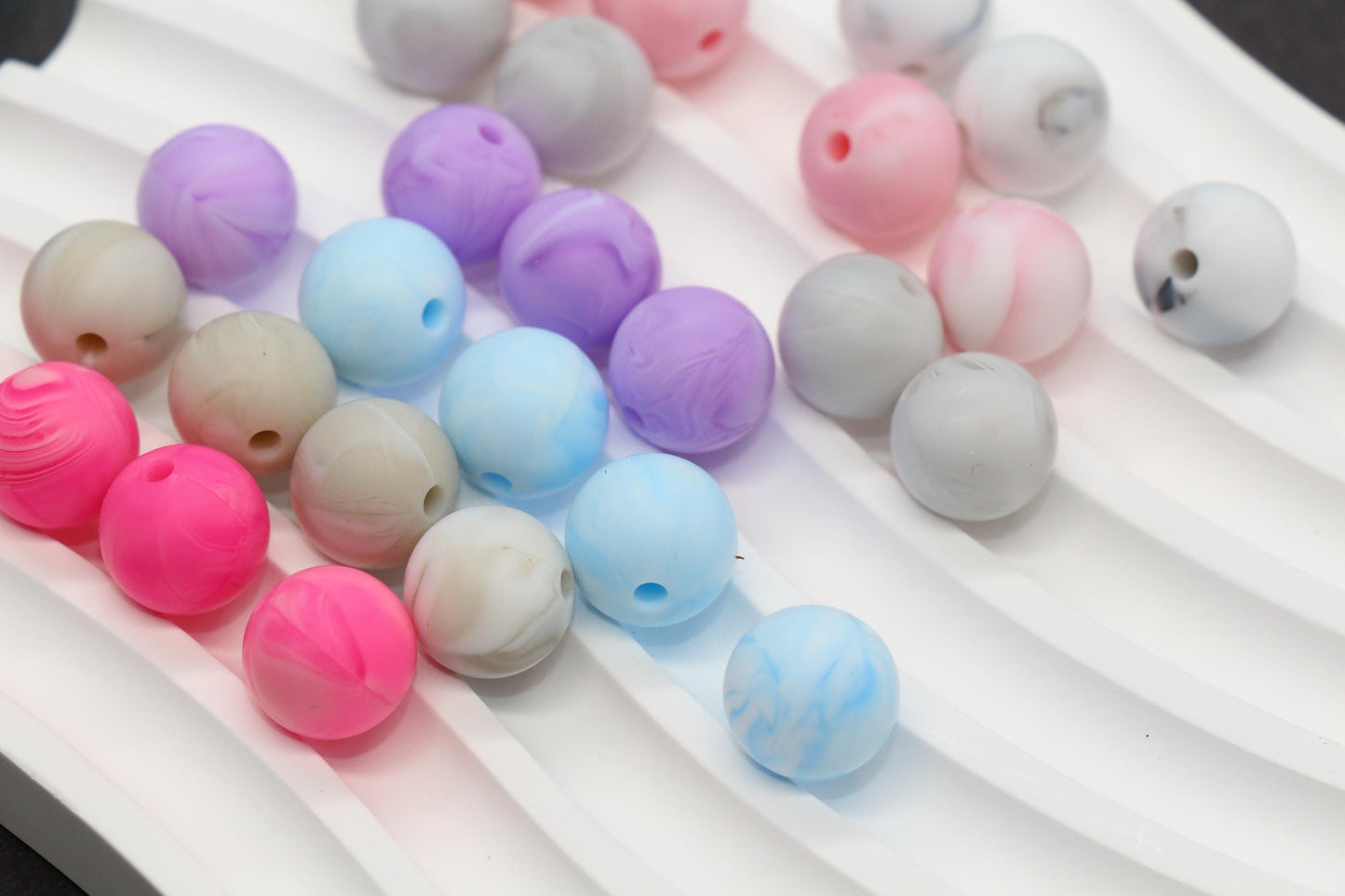 12mm Marble Silicone Beads, Round Bubblegum Beads for Bracelets, Beads for Pens, Non-Toxic Food Grade, Craft Supplies, Gift for Her