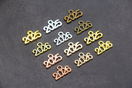 Year 2024 Charms, 2025 Charms, New Year Charms, Graduation Charms, Available in Silver, Rose Gold, Gold, Antique Gold, Bronze.