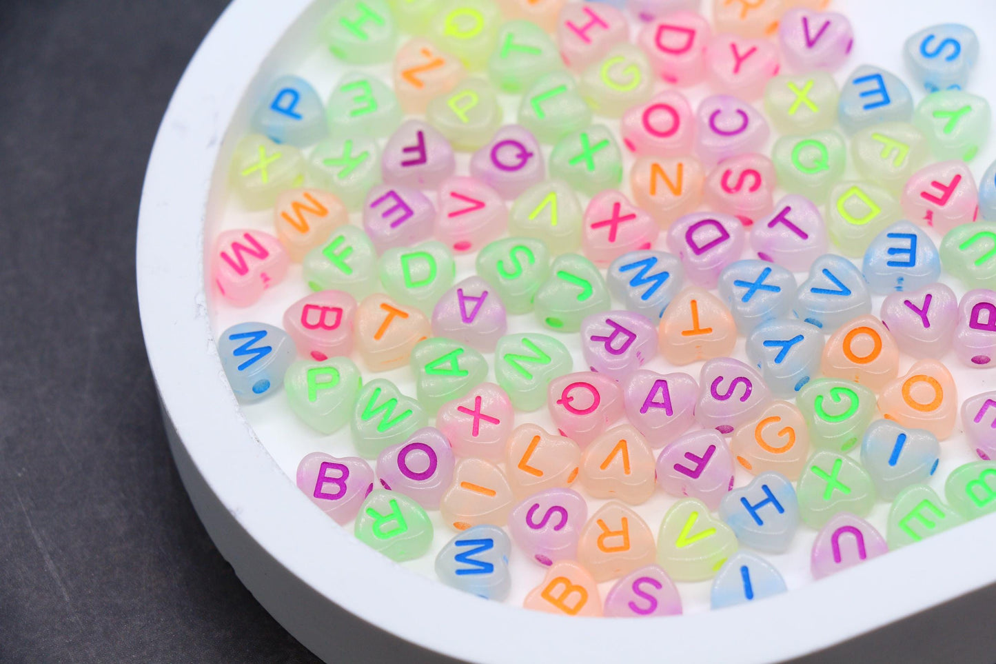 Glow in the Dark Heart Letter Beads – Multicolor Alphabet Beads for Bracelets & Crafts #3856