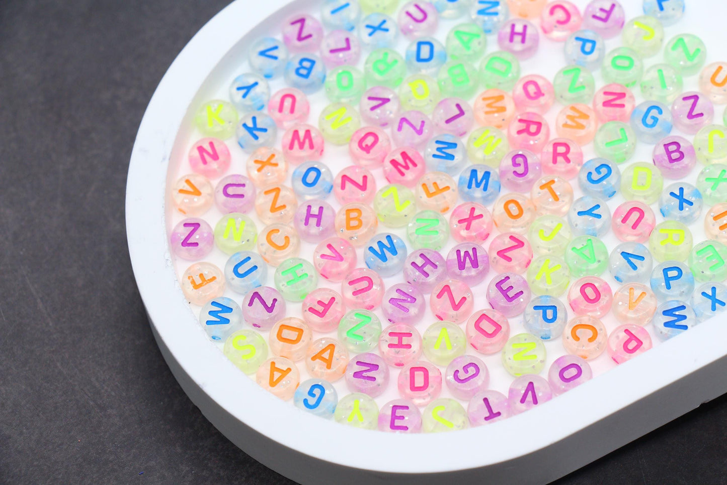 Glitter Letter Beads, Clear Acrylic Alphabet Beads with Neon Letters for Name Bracelets, Jewelry Making, DIY Crafts, Kids Bead Kits #3857