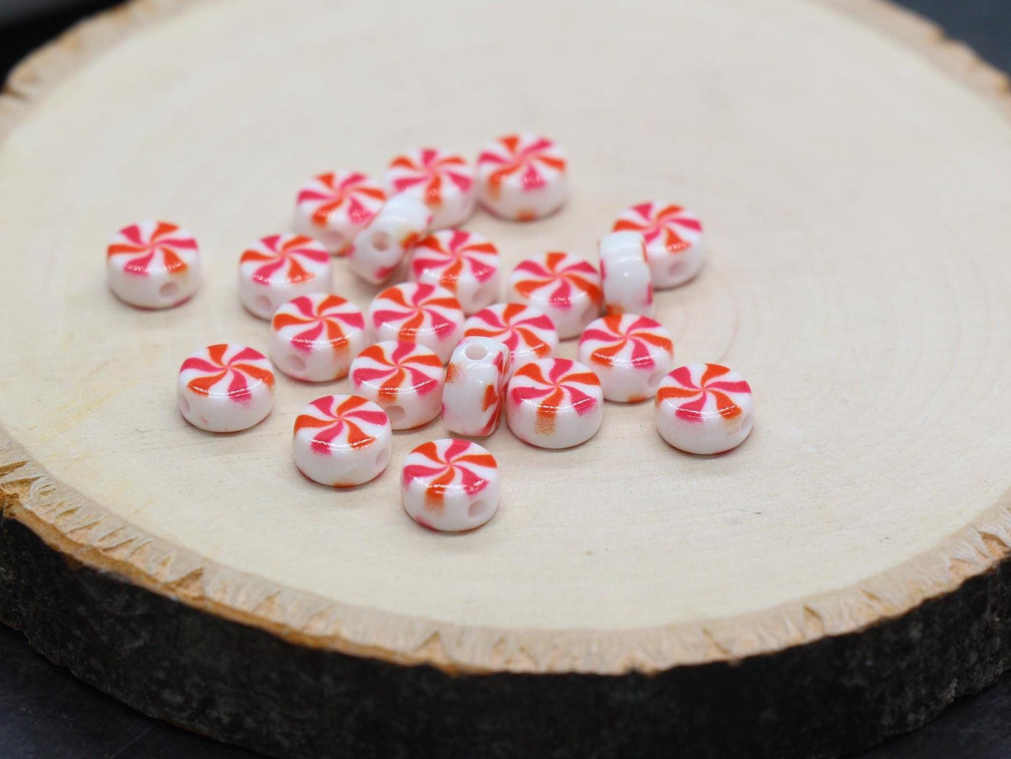 Peppermint Candy Beads 7mm, Red and White Round Acrylic Beads, Holiday Christmas Beads, Candy Cane Beads for Jewelry Making Crafts #189